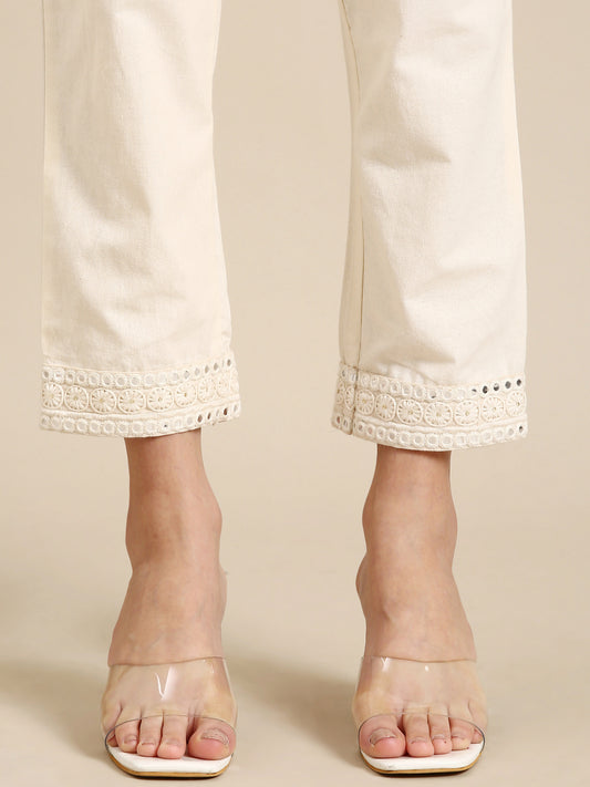 Monika Embroidered Beige Pant