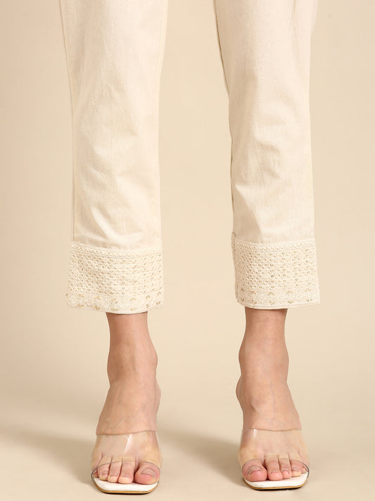 Reet Embroidered Beige Pant