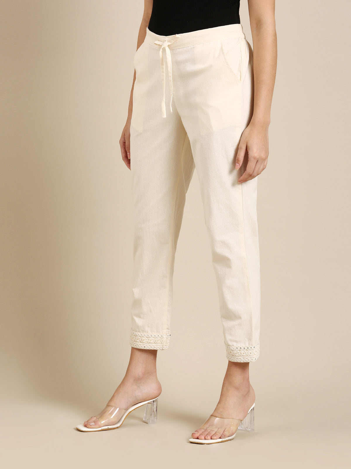 Monika Embroidered Beige Pant