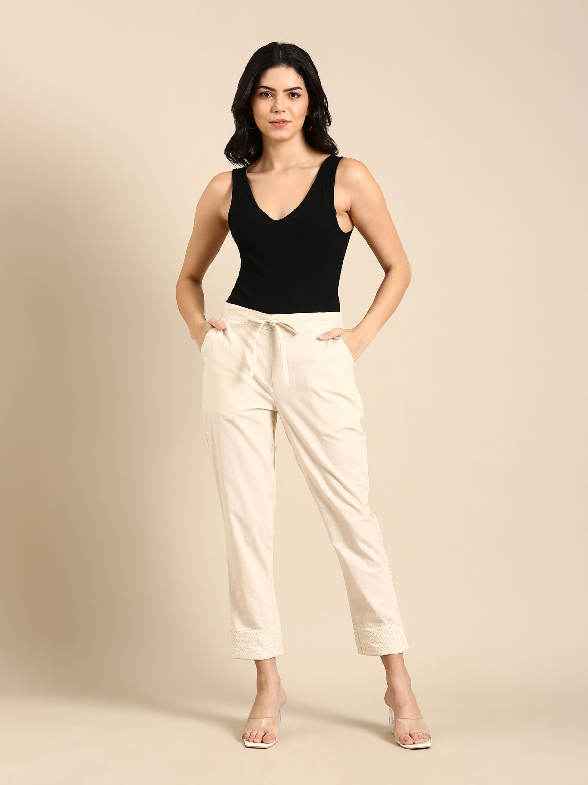 Kiran Embroidered Beige Pant