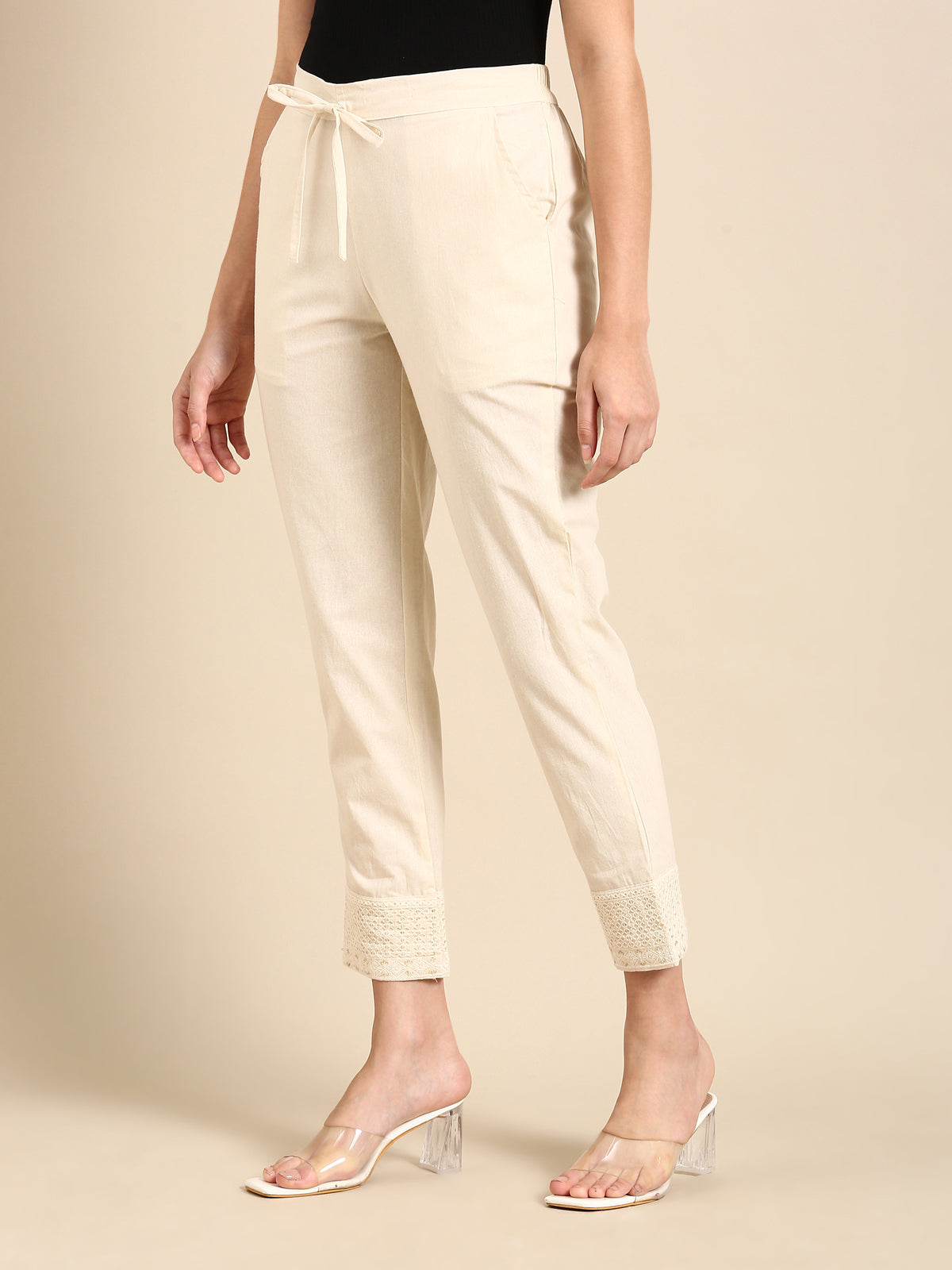 Meet Embroidered Beige Pant