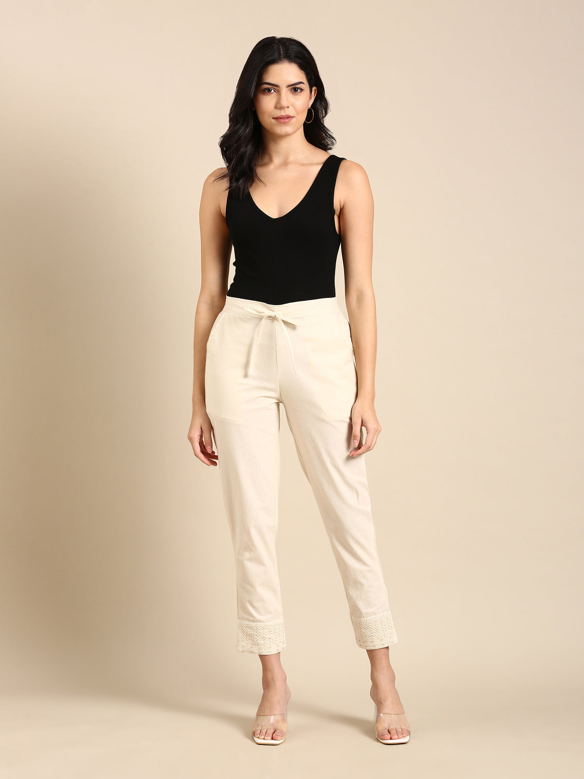 Meet Embroidered Beige Pant
